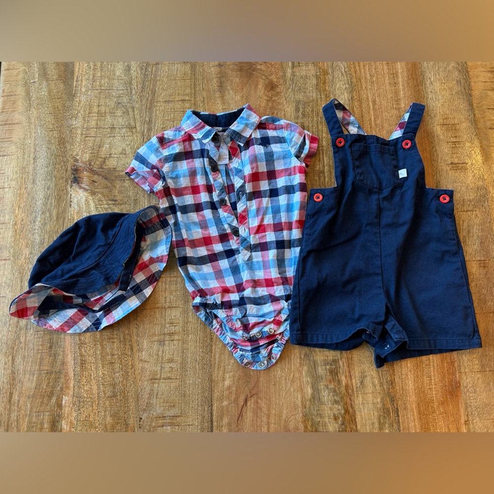 Tommy Bahama Plaid Baby Outfit Set with Hat